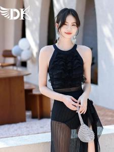 DK Womens One-Piece Swimsuit 2025 New Thermal Spring Fashion Slimming Belly Cover Small Chest Ins Fairy Style Quick Dry No Sleeve