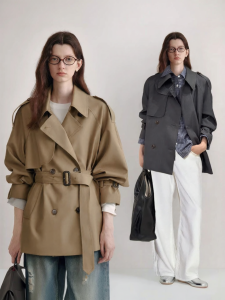 fano studios | Áo Khoác Trench Coat Đơn Giản Màu Khaki cho Nữ