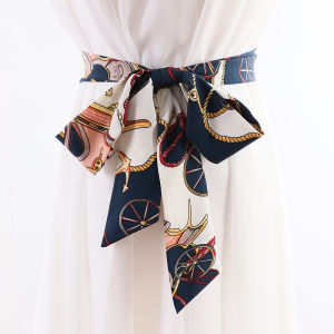 Wide Silk Ribbon Belt for Skirts with Knot Silk Satin Sash Butterfly Knot Small Silk Scarf Shawl Cloth Strip Waist Seal Summer