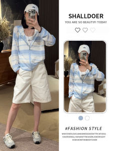 Shalldoer | เสื้อสเวตเตอร์ถักแขนยาวมีฮู้ดแบบมีเชือกผูกสีบล็อกสำหรับผู้หญิงในช่วงฤดูร้อนปี 2025 เสื้อคลุมกันแดดบางๆ ทรงตรง