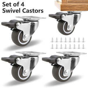 4Pc Heavy Duty Swivel Castor Silent Trolley Wheels Furniture Rubber Rotatable Caster with Safety Lock Brake for Table Chair Sofa