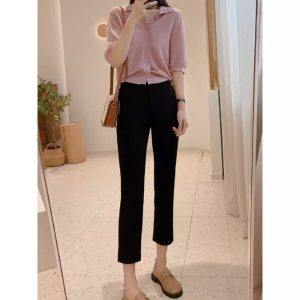 High Waist Fleece Lined Harlan Style Womens Commuter Pants Autumn Winter Straight Leg Trousers Casual Comfortable Breathable