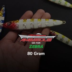 Umpan Metal Jig 80 Gram MONGKALO AMBISIOUS GID Zebra Glow In The Dark Sisik Besar Micro Jig 80g