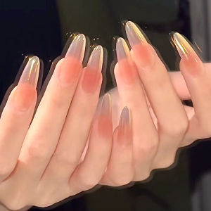 Gradual Cat Eye Sunset Afterglow Amber Oval Nude Pink Aurora Detachable Autumn Winter Wearable False Nails Gentle Color Series