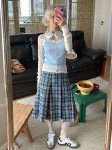 Blue Long Sleeve Base Shirt Layering Commute Pure Color Cotton Retro Korean Style Slim Fit Fake Two-Piece Office Break Room