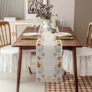 1-Piece [Autumn Harvest] Pumpkin & Maple Leaf Pattern Table Runner Family Gathering Atmosphere Decor