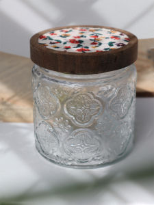 Retro Peony Flower Cloth Head Sealed Glass Jar Moisture Proof Storage Canister Wood Cover Sugar Tea Leaf Container Kitchen