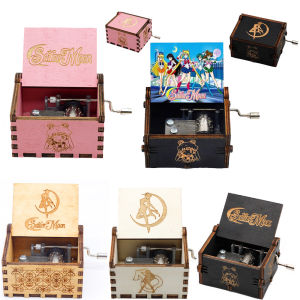 Bandai | Anime Cartoon Sailor Moon Hand-cranked Music Box Kawaii Painted Ornament for Wooden Music Box Childrens Girl Christmas Gift