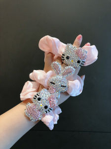Feminine Diamond Embedded Cartoon Rabbit Hair Ties Korean Style Womens Hair Bands Adorable Hair Accessories Crystal Embellished