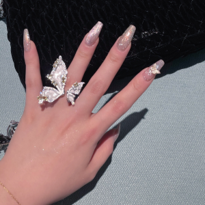 High Quality Heavy Work Zirconium Open Ring & Gold Plated Butterfly Knot Cliff Club Luxury Sensation Fashionable Jewelry for Women