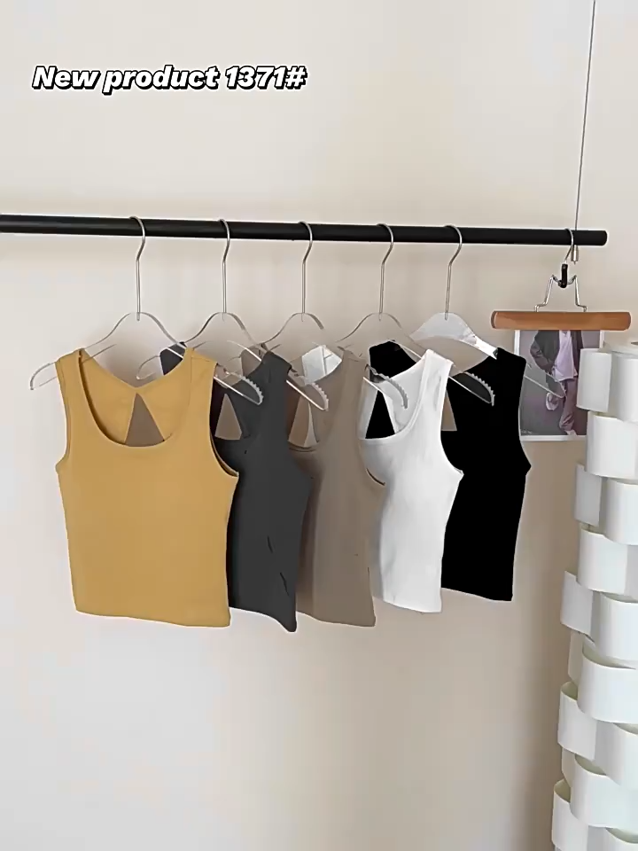 Spicy Girl Back Hollow Out Design Pure Cotton Camisole Back Beauty Integrated Fixed Cup Lingerie