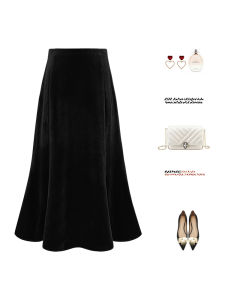 กระโปรงทรงเอเอวสูงผ้ากำมะหยี่สีทอง กระโปรงทรงหางปลาสำหรับผู้หญิง สไตล์เรียบง่าย ทรงเข้ารูป กระโปรงสั้นสีพื้น