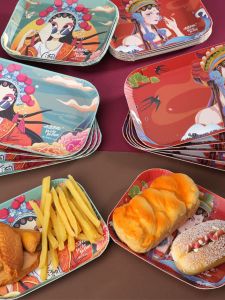 Disposable Paper Plate for Home Use Bone Spitting Dish Cake Paper Plate Street Stall Commercial Use Elliptical Shape Single Layer