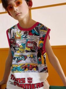 Pure Cotton Summer Thin Short Sleeve T-Shirt for Boys Childrens Cartoon Sport Vest No Sleeve round Neck Casual Wear for Kids