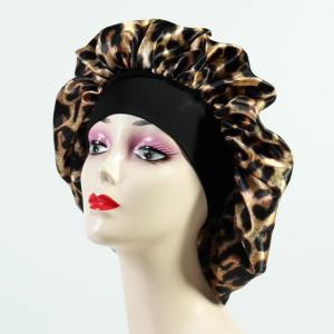 Womens Leopard Print Satin Sleep Bonnet Single-Layer Nightcap Hair Care Bedtime Routine Essential 1-Pack