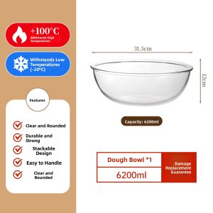 Thickened Heat Resistant Glass Bowl Food Grade Dough Mixing Bowl with Lid for Baking Home Use Durable Kitchen Utensil