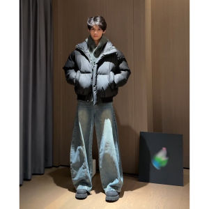 Cool Handsome Boys Winter Casual Sportswear Set Cool Wide Leg Jeans Cotton Jacket Two Piece Suit Teenagers Polyester Fiber