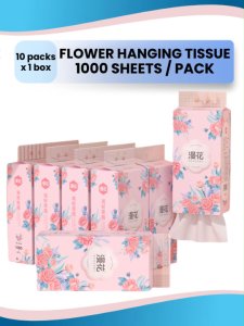 【10 Packs/Box】ManHua Pink Flower 4-Ply 1000 Sheets Tissue / Hanging Paper Towel / Hangable Napkin