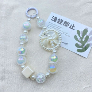 New Arrival Pearl Aperture Bows Mobile Phone Pendant Sweet Ins Two-Color Burst Beads Mobile Phone Charm Classy Key Case P