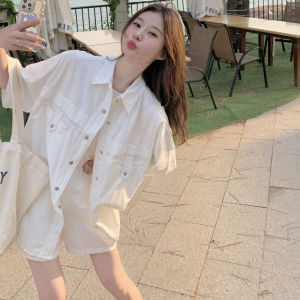 Casual White Shirt Set Womens Summer New Style Small Size Leisure Workwear Two-piece Set Salt And Sweet Style Loose Lazy Style