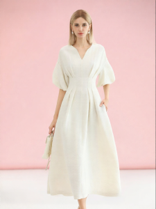 COCOBELLA | Elegant White Waist-Cinching A-Line Long Dress