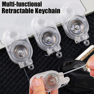 2PCS Retractable Steel Cord Pull Reel Keychains Spring Buckle Clasp Wire Rope Key Ring Recoil ID Card Holder Sporty Multiple Tools