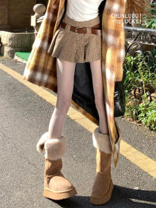 Thickened Fleece Lined High Tubc Snow Boots Womens Winter Warm Cotton Shoes Long Thick Heel Sweet Style Leather Booties