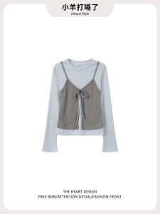 Korean Style Long Sleeve T-Shirt Womens Base Layer Inner Wear Butterfly Knot Belt Design Cotton Polyester Blend Autumn New Arrival