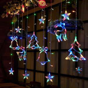 Christmas Led Lights Elk Star Curtain String Lights With 8 Modes For Outdoor Garden Wedding Party Decorate Indoor Outdoor Led Fairy Lights For Home Christmas Party Patio Star String Light Led Christmas Garland Fairy Curtain Light Outdoor Indoor For