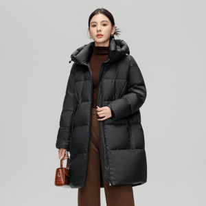 Snow Flying Winter New Womens Mid-Length Hooded down Jacket Korean Style Silhouette Solid Color Fashionable Casual Warmth