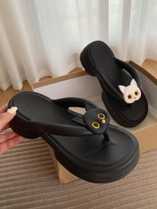 Thick Heel Thong Slippers Summer Cool Sweet Girls Outdoor Beach Wear Flat Bottom EVA Cartoon Casual mid Heel Summer Sandals