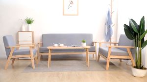 Sofa 3/2/1 Seater Kayu Solid: Kursi Ruang Sofa Empuk & Sofa Bed Kualitas Tinggi