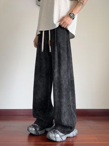 HetingHOME | Hetinghome Summer Trendy Couple Loose Mens Genderless American Long Pants Casual Trousers Straight Leg Pocket Elastic Waist