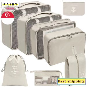 (SG Seller) 8Pcs set Large Capacity Luggage Storage Bags For Packing Cube Clothes Underwear Cosmetic Travel Organizer Bag Toiletries Pouch Organizer Set for luggage