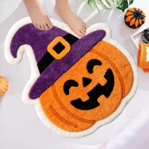 VIKAMA Irregular Pumpkin Face Bath Rug Soft Non‑Slip Floor Mat Halloween Holiday Style For Shower Room Bedroom Entry Home Decor