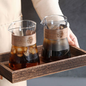 2pcs Set Coffee Carafe Glass Coffee Server Decanter Pitcher with Heat-Resistant Wood Ring