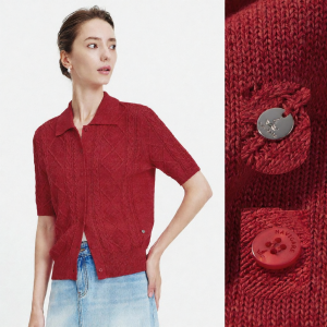 Navigare | Thời Trang Mới Tencel Knitwear Áo Ngắn Tay Cổ Bẻ