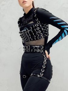 Harness PU Leather Metal Ring Adjustable Shoulder Strap Gothic Chest Belt Set Punk Accessory For Rave Party Dating Festival
