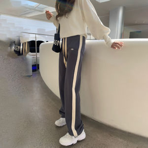 Gray Sport Wide Leg Pants Womens Autumn Winter 2023 New Slim Version Drape Straight Thin Casual Sweatpants High Waist Long Pants
