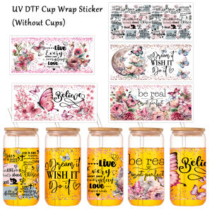 1PC Positive UV DTF Cup Wrap Decal Waterproof Self-adhesive Stickers For Mug Water Bottles DTF Transfer Stickers For 16 OZ Glass