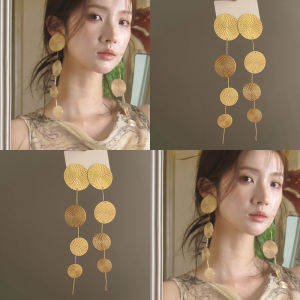 Exaggerated Long Tassel Earrings Womens Fashion Elegant Golden Alloy Ear Jewelry Lightweight Luxury Feel Trendy Accessory