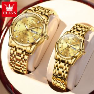OLEVS couple watch original buy 1 take 1 waterproof diamond stereo dial double calendar luminous stainless steel luxury couple relo