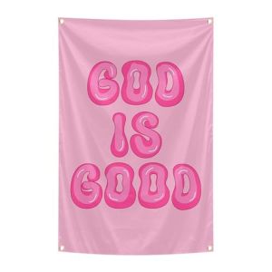 VIKAMA God Is Good Pink Bubble Letter Wall Tapestry Bright Magenta Christian Religious Quote Cho Phòng Ngủ Phòng Khách Ký Túc Xá Y2K Văn Nghệ Chữ Viết