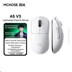 MCHOSE | MCHOSE A5 V3 Ultra Light 56g Dual 8K Wireless Gaming Mouse PAW3395TI Tri-Mode TOPSPEED Wireless Technology 500mAh Ergonomics RGB