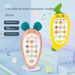 New Born Intelligent Education Baby Early Learning Musical Lullaby Bilingual Cartoon Cell Phone Toys Nibble Pacifier Mainan Bayi Newborn Telephone with Teether Lanyard 早教手机玩具