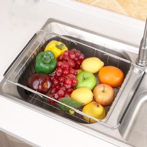Rổ gác inox chậu rửa chén bát thông mình có thể điều chỉnh kích thước.
