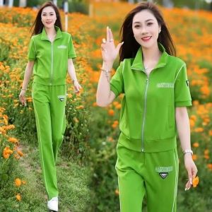 QIAOXIZI | Summer Short Sleeve Cardigan Mother Wear Loose Pants Two Piece Set