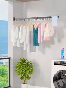 Indoor Folding Wall Mounted Hanger Telescopic Rotation Retractable Clothes Towel Drying Rack Balcony