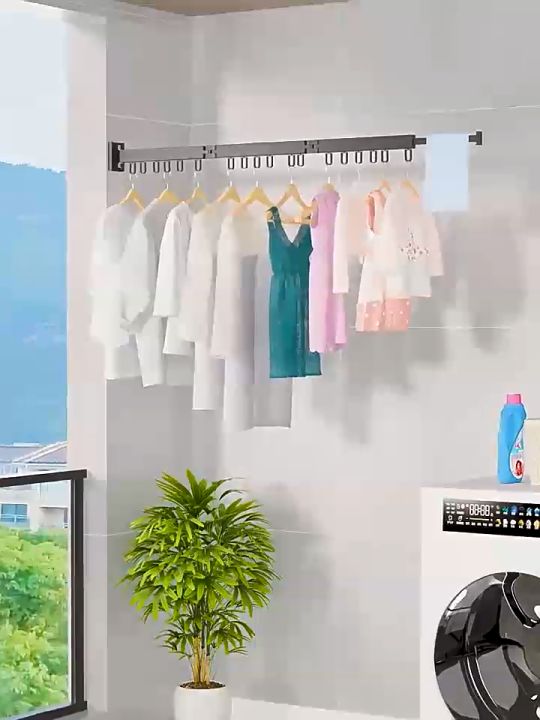 Retractable Clothes Towel Drying Rack Balcony Indoor Folding Wall ...