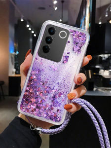 Jian Qing Liquid Sand Silicone Phone Case for VIVOV27 Y77T 5G Y20 Fashionable Full Edge Protection with Lanyard Cartoon Design